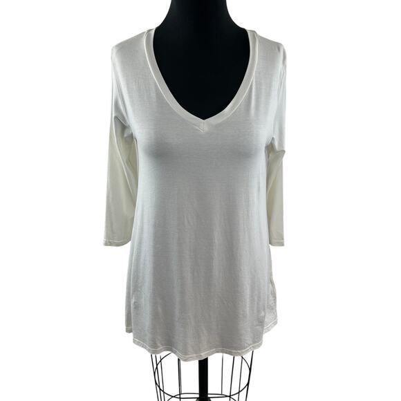 Integrity White Tunic Top Stretch Ribbed Deep V-Neck 3/4 Sleeve Size 2 USA - Picture 1 of 6